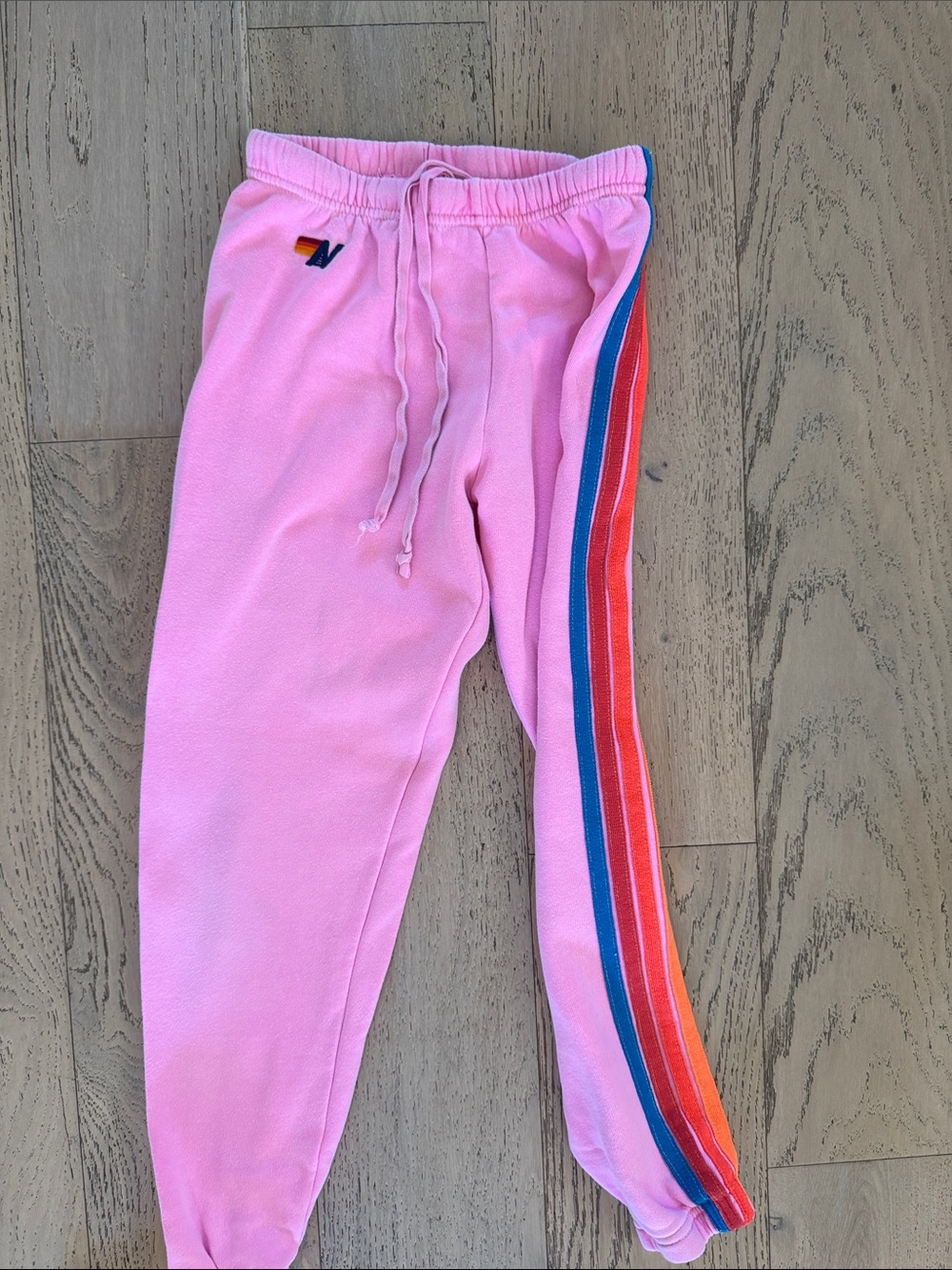 Aviator Nation Pink Joggers with Blue and Orange Side Stripes